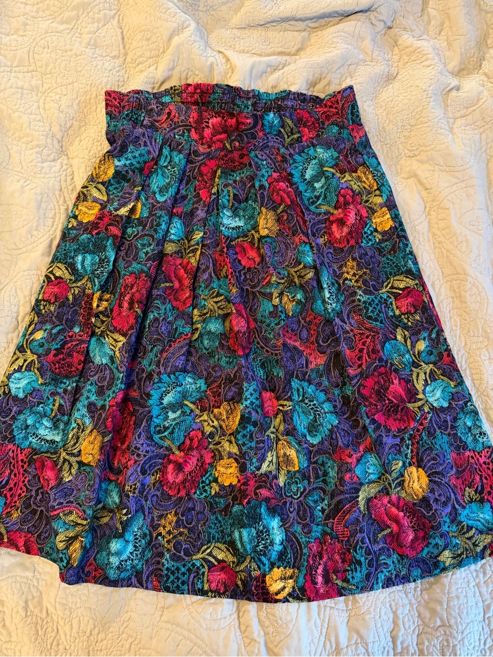 Vtg Norton McNaughton 90s Vibrant Multicolor Floral A-Line Skirt